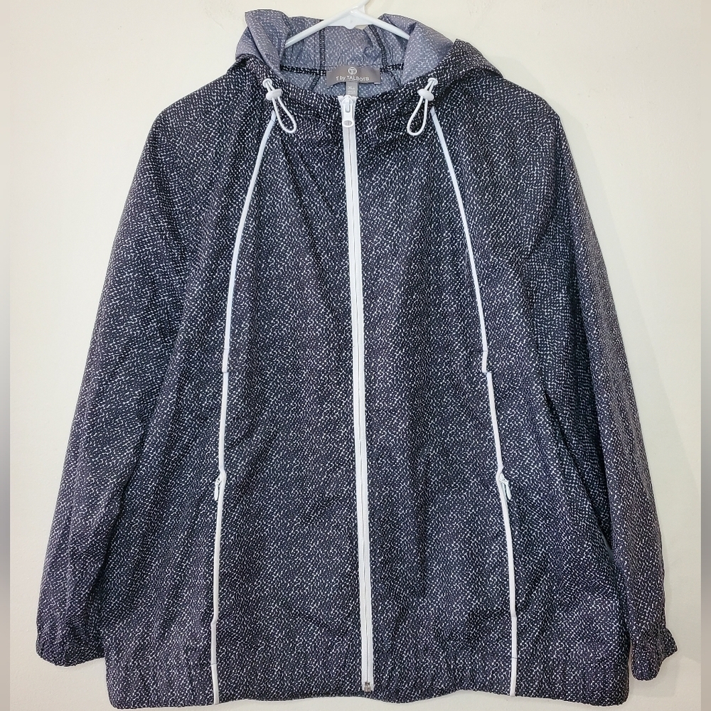 Talbots Black & White Speckled Hooded Zip Jacket